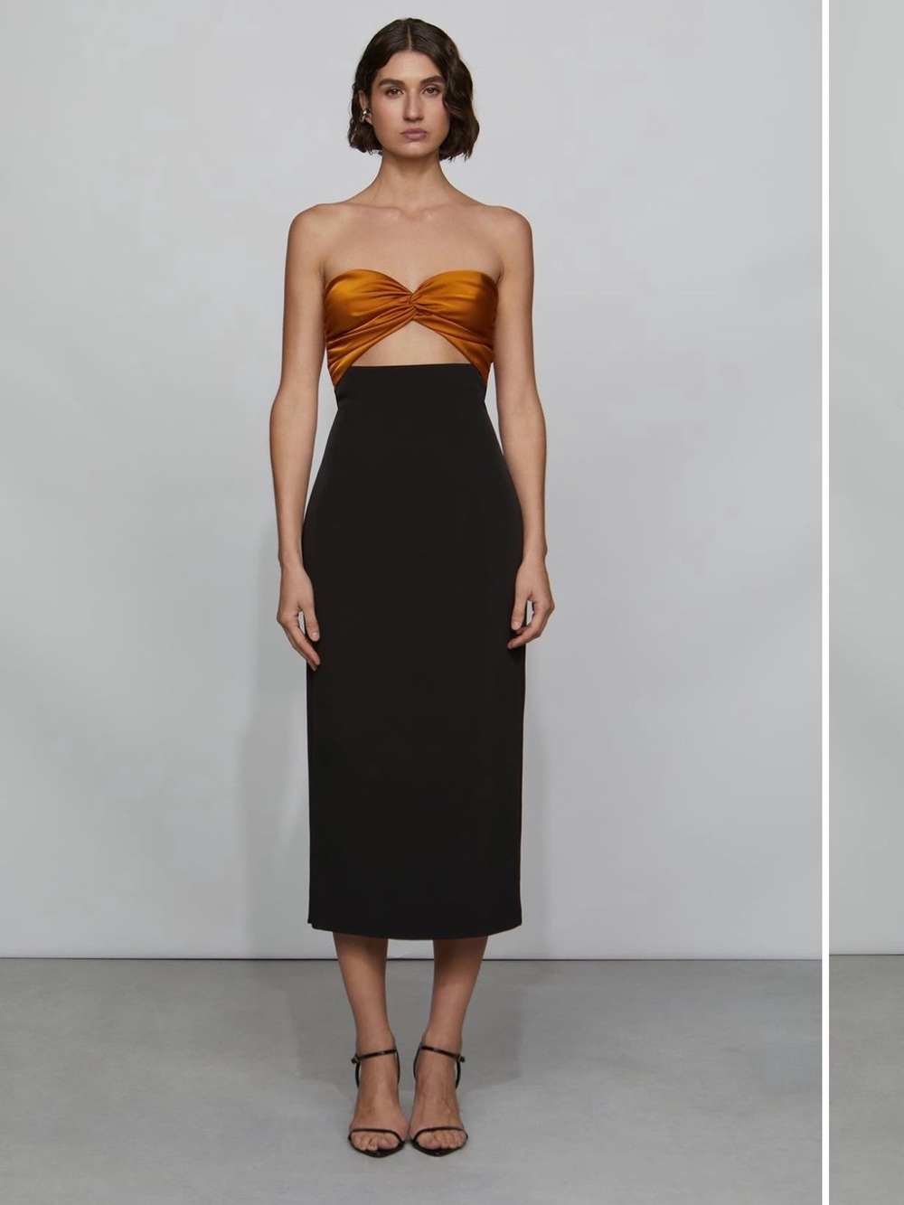 Et Ochs Marlo Dress Strapless Twist Bodice Midi Skirt in Black & Bronze NWT